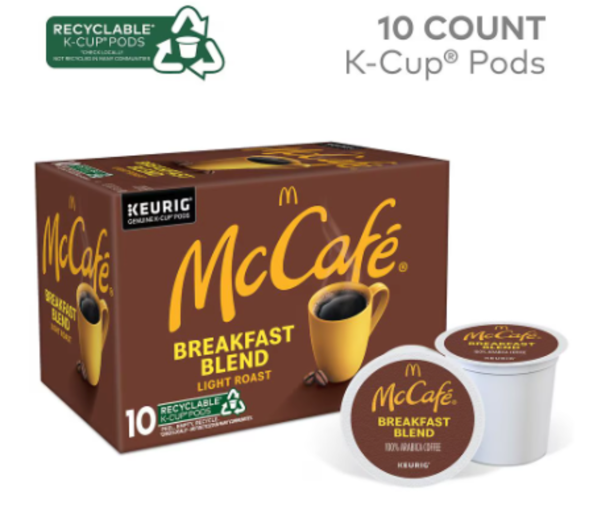MCCAFÉ MCCAFE BREAKFAST BLEND, SINGLE SERVE COFFEE KEURIG K-CUP PODS, LIGHT ROAST, 10 COUNT