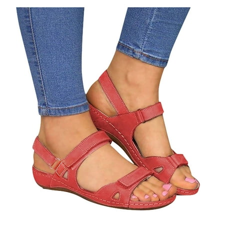 

Wiueurtly Ladies Sandals Size 9 Women s Ladies Open Toe Solid Wedges Causal Shoes Outdoor Beach Sandals