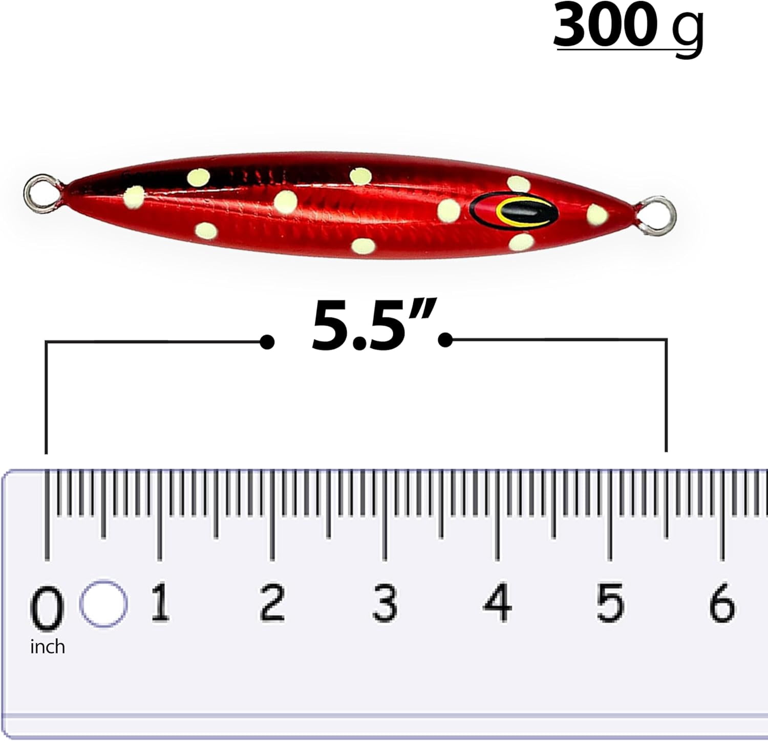 5.5" tuna jigs,300g deep drop saltwater jigging lures, 3 pcs Red Polka Dot, for offshore fishing & vertical jigging, includes wire-through design, ideal for big game tuna & bottom fishing