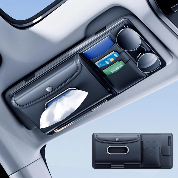 Organizador de Visera para Auto ULPOCMU de Cuero con Porta Pañuelos, Tarjetas y Clip
