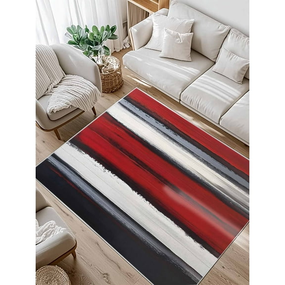Red And Black Strip Area Rug for Bedroom 5x7 Ft Classic Modern Art Abstract Super Soft fuzzy Throw Rug Non-Slip Fluffy Plush Indoor Floor Carpet for Living Room Nursery Home Decor