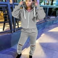 thumbnail image 2 of safuny Women's Sports Suit Solid Color Comfy Casual Plus Size Suit for Girlfriend Wife Daughter Dressy Hooded Neck Long Sleeve Gray L, 2 of 9
