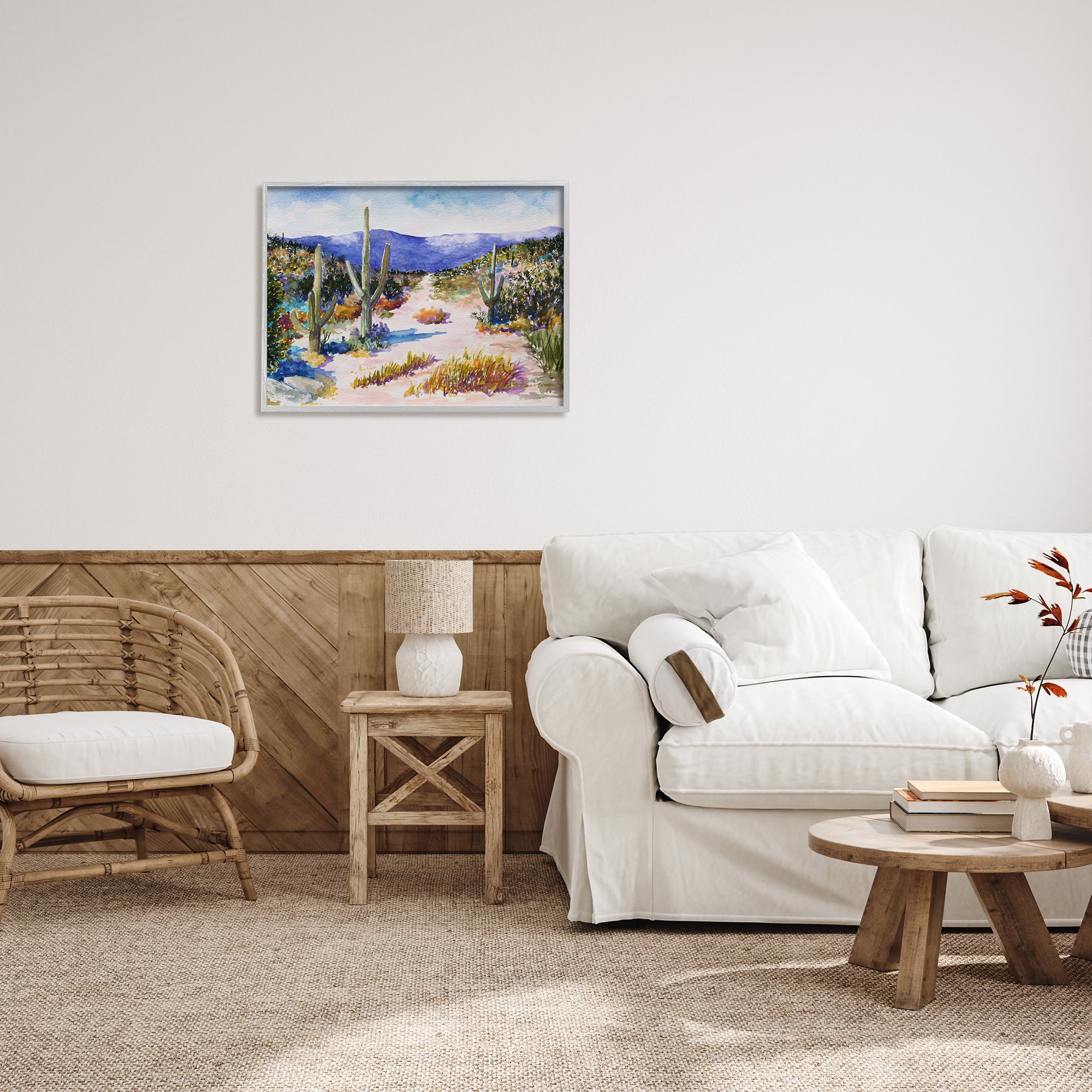 Stupell Industries Desert Scenery Painting Nature Painting Gray Framed Art Print Wall Art, 30 x 24