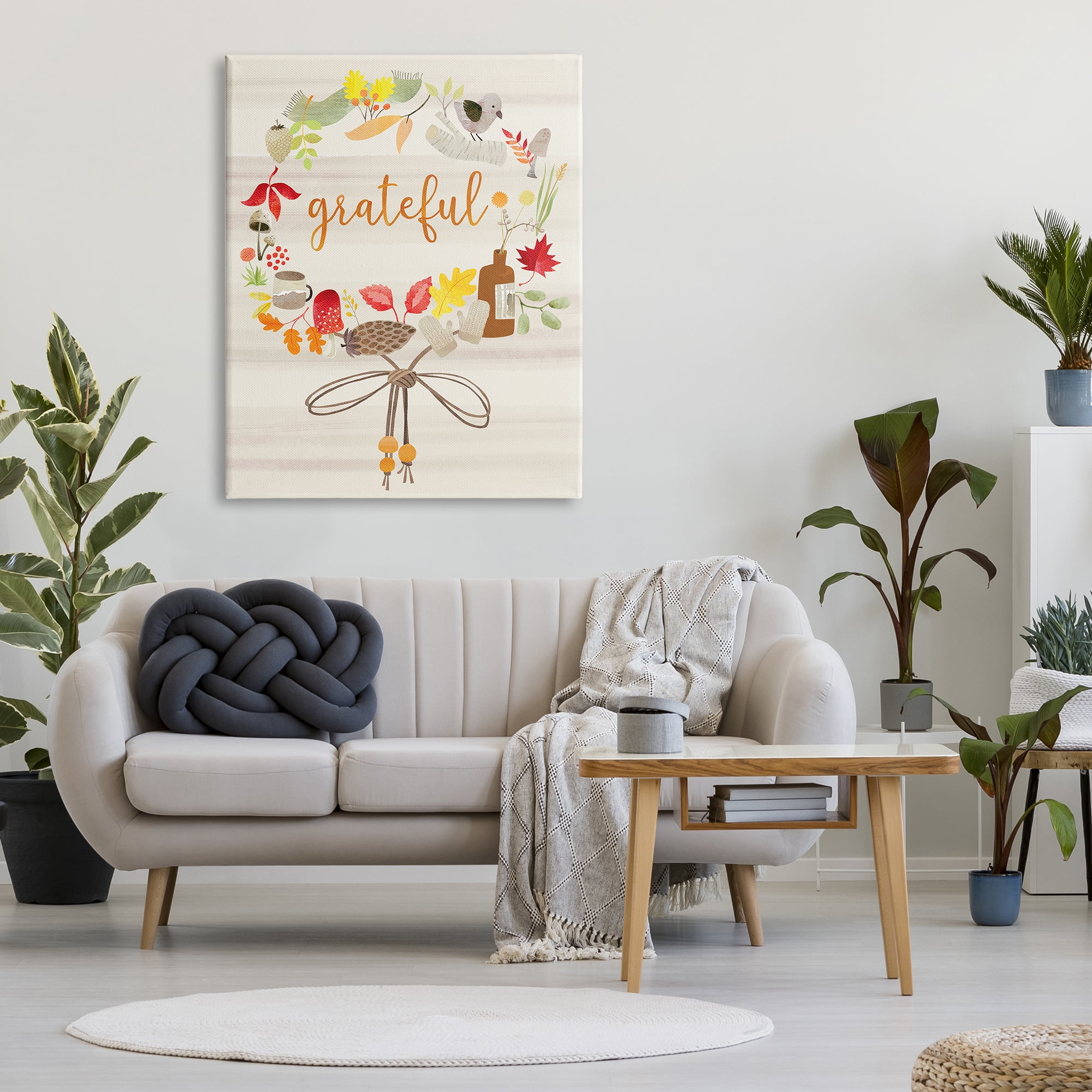 Stupell Industries Grateful Acknowledgement Autumn Forest Foliage Wreath, 36 x 48, Designed by Laura Watson