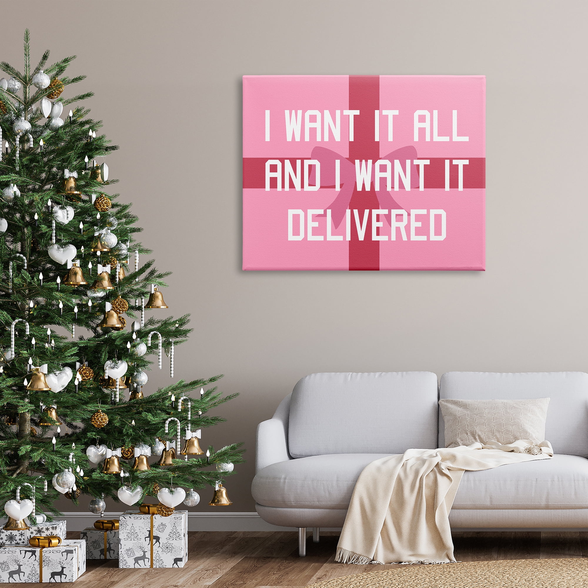 Stupell Industries Funny Want Gifts Delivered Holiday Painting Gallery Wrapped Canvas Art Print Wall Art, 48 x 36