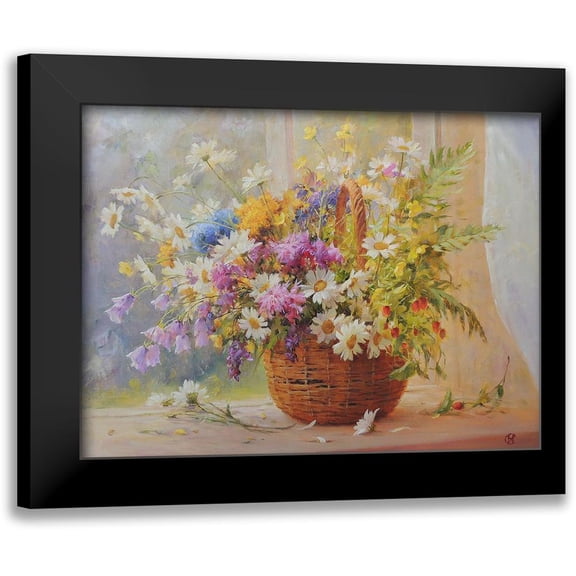 Smirnov, Igor 14x12 Black Modern Framed Museum Art Print Titled - Basket with Flowers by the Window