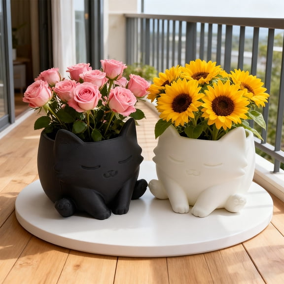Dserhfy 3D Printed Cat Planter Pot Indoor Outdoor Animal Shape Succulents Herb Plants Flower Pot Container Home Balcony Garden Decoration