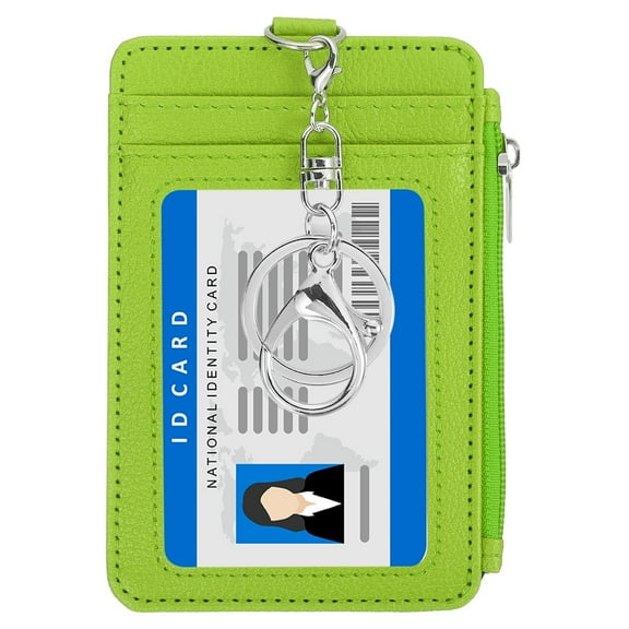 Uxcell Slim PU Leather Card Holder Wallet with Keychain, Green