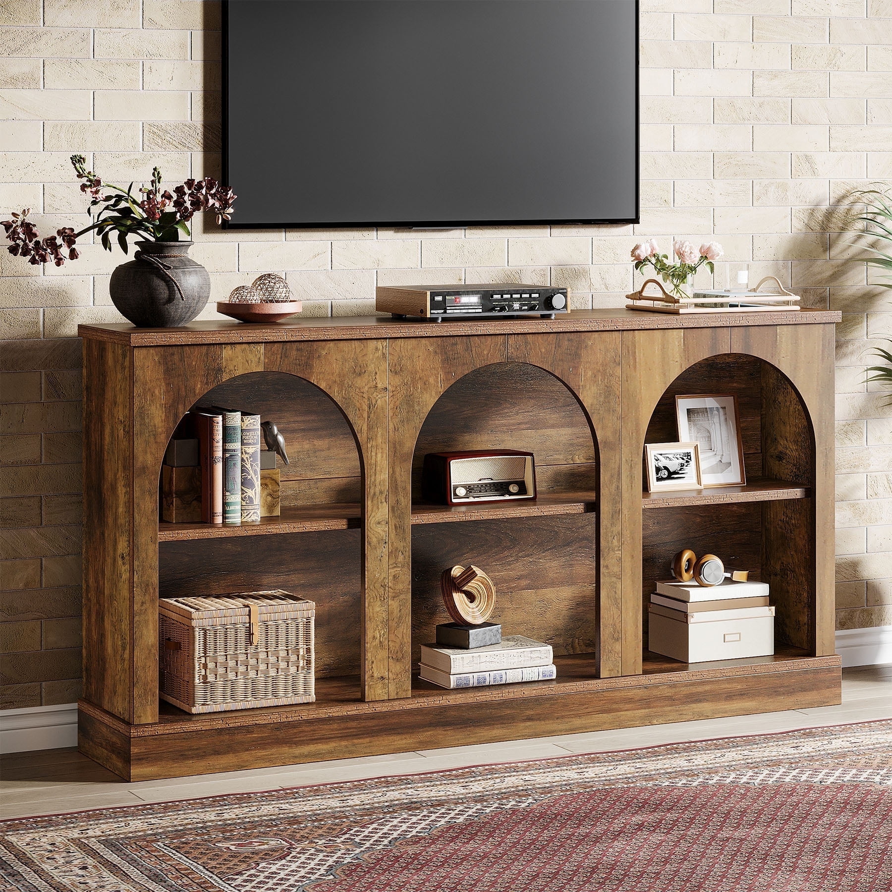Tribesigns Farmhouse TV Stand for 55/60/65 Inch TVs, Entertainment Center with Storage Cabinets, Rustic Brown