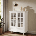 thumbnail image 3 of Tcbosik Small Buffet Cabinet with 2 Glass Doors, Accent Cabinet with Adjustable Shelf and Storage Drawer, Coffee Bar Cabinet for Kitchen, Dining Room, Living Room, White, 3 of 9