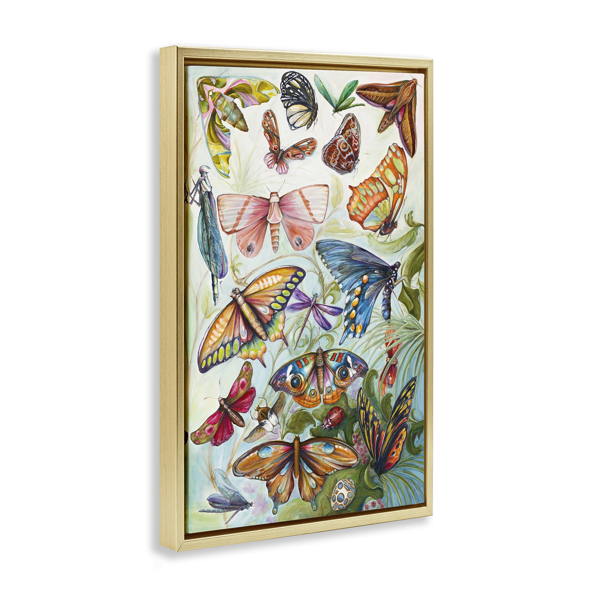 Stupell Industries Colorful Butterfly Conservatory Gold Framed Floater Canvas Wall Art, design by Diannart