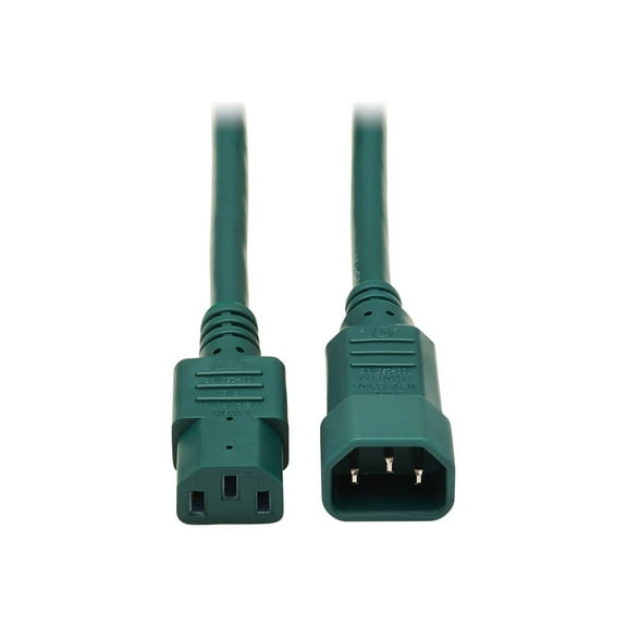 Tripp Lite 3 ft. Heavy Duty Power Extension Cord, C14 to C13, 15A, 14 AWG, Green (P005-003-AGN)