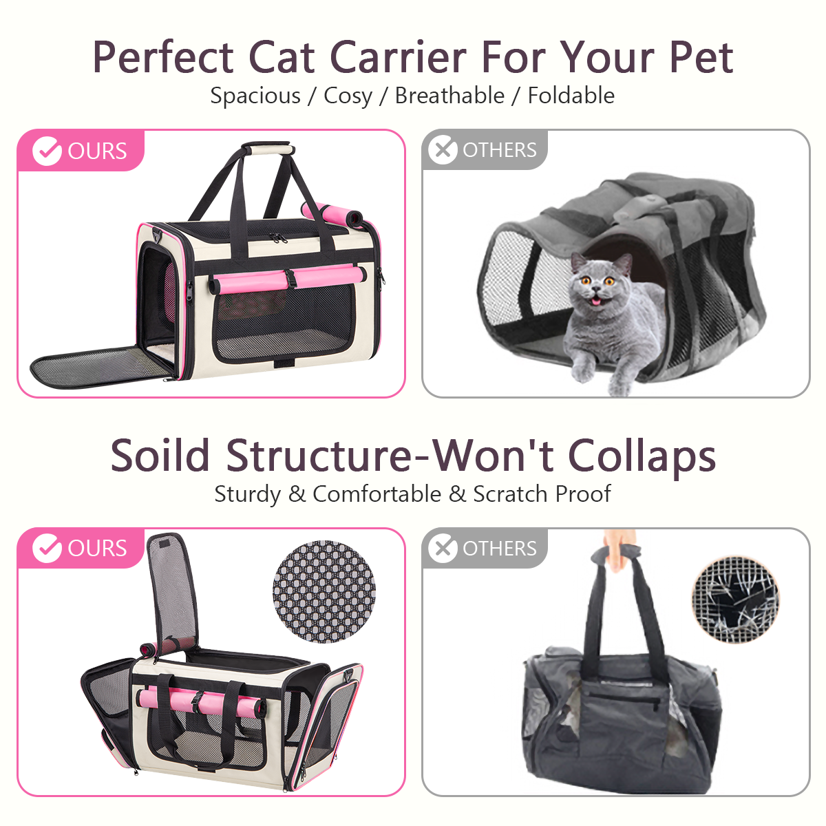 Cshidworld Soft Cat Carrier, Airline Approved, Pink, Large photo 4