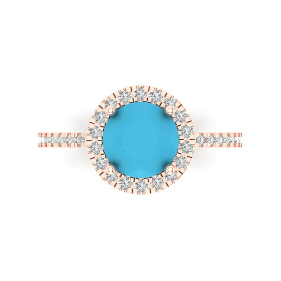 Solitaire with Accents Engagement Ring for Women - 1.8ct Simulated Turquoise in 14K Rose Gold Promise Ring
