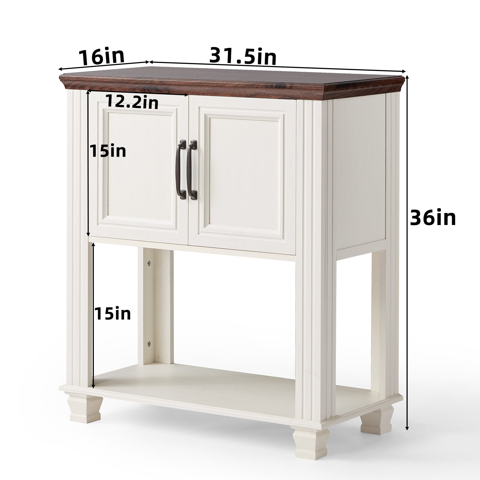 Buildhom Farmhouse Coffee Bar Cabinet with 2 Doors & Open Shelf, Kitchen Storage Station for Dining Room, Living Room, White