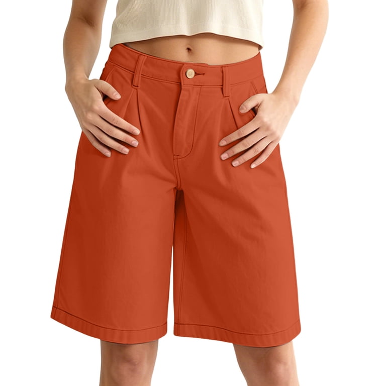 orange dress shorts womens Lcziwo Twill Shorts for Women Stretchy Button Zip Pockets Summer Shorts High Waisted Business Dress Shorts Orange,M, Women's, Size: Medium