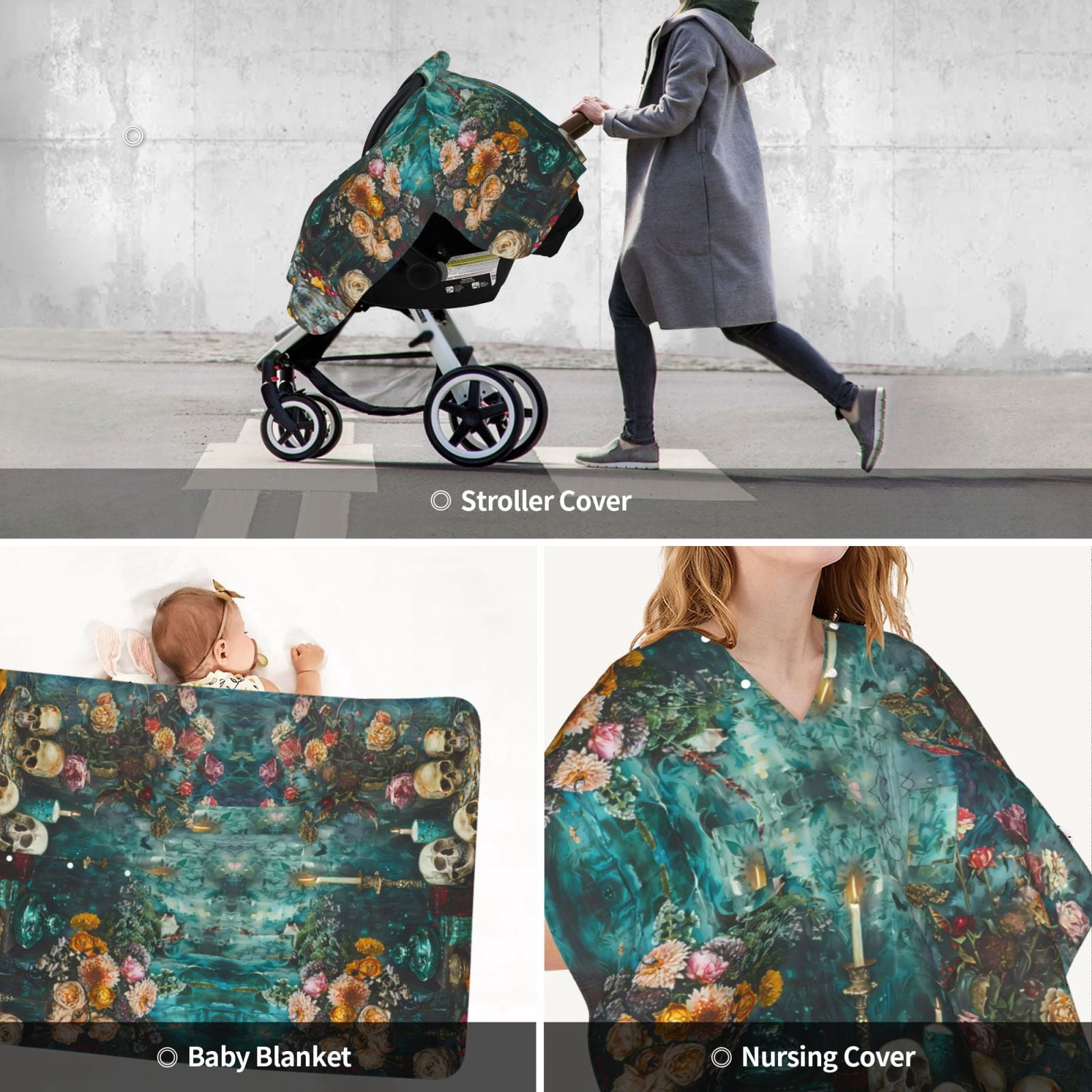 Car Seat Cover Baby - Baroque Floral Still Life Breathable Infant Car Seat Cover for Baby Carseat, Lightweight Comfort Baby Essentials Must Haves Newborn Stuff for Girl Boy