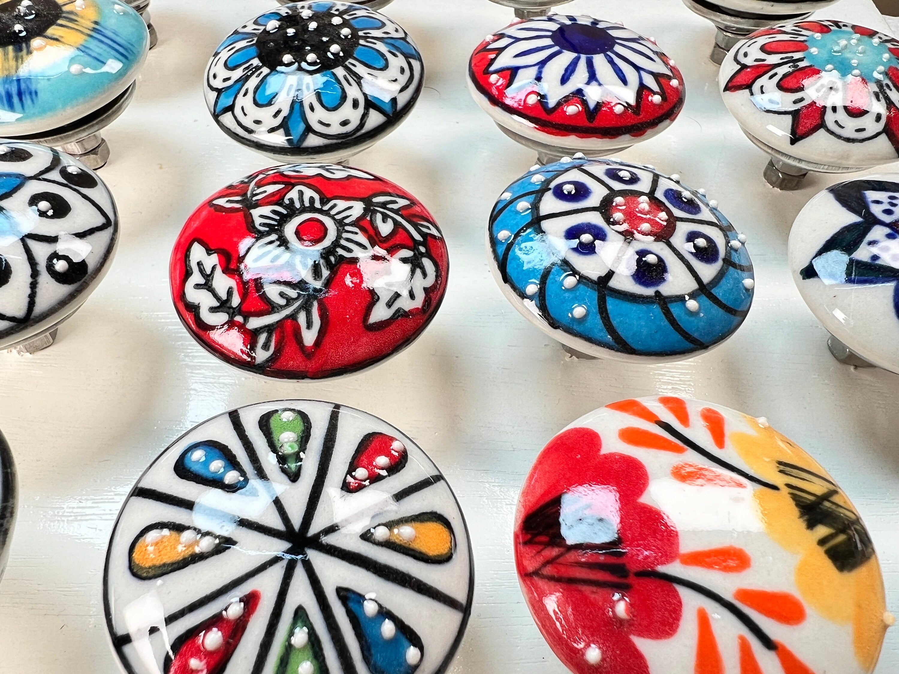 25 PC of Assorted Cabinet Ceramic Knobs | Colorful Knobs | Drawer Closet Dresser Wardrobe Furniture Door| Nuts & Bolts Included