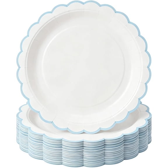 30 Pack Blue and White Paper Plates 7 Inch, Disposable Scalloped Plates Dinner Cake Dessert Plate for Shower Bridal Shower Wedding Birthday Party Supplies (Blue)