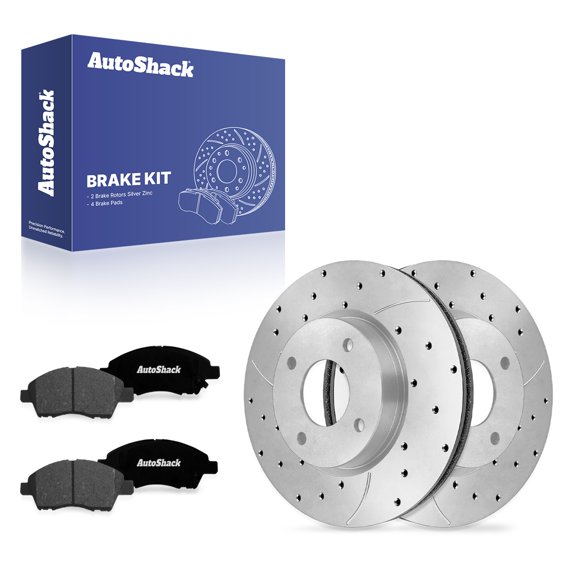 AutoShack Front Vented Drilled & Slotted Silver Zinc Coated Brake Rotors   Premium Ceramic Pads 6-PC Brake Kit Replacement for 2012-2019 Nissan Versa SilverShield Pro 10.24" (260 mm)
