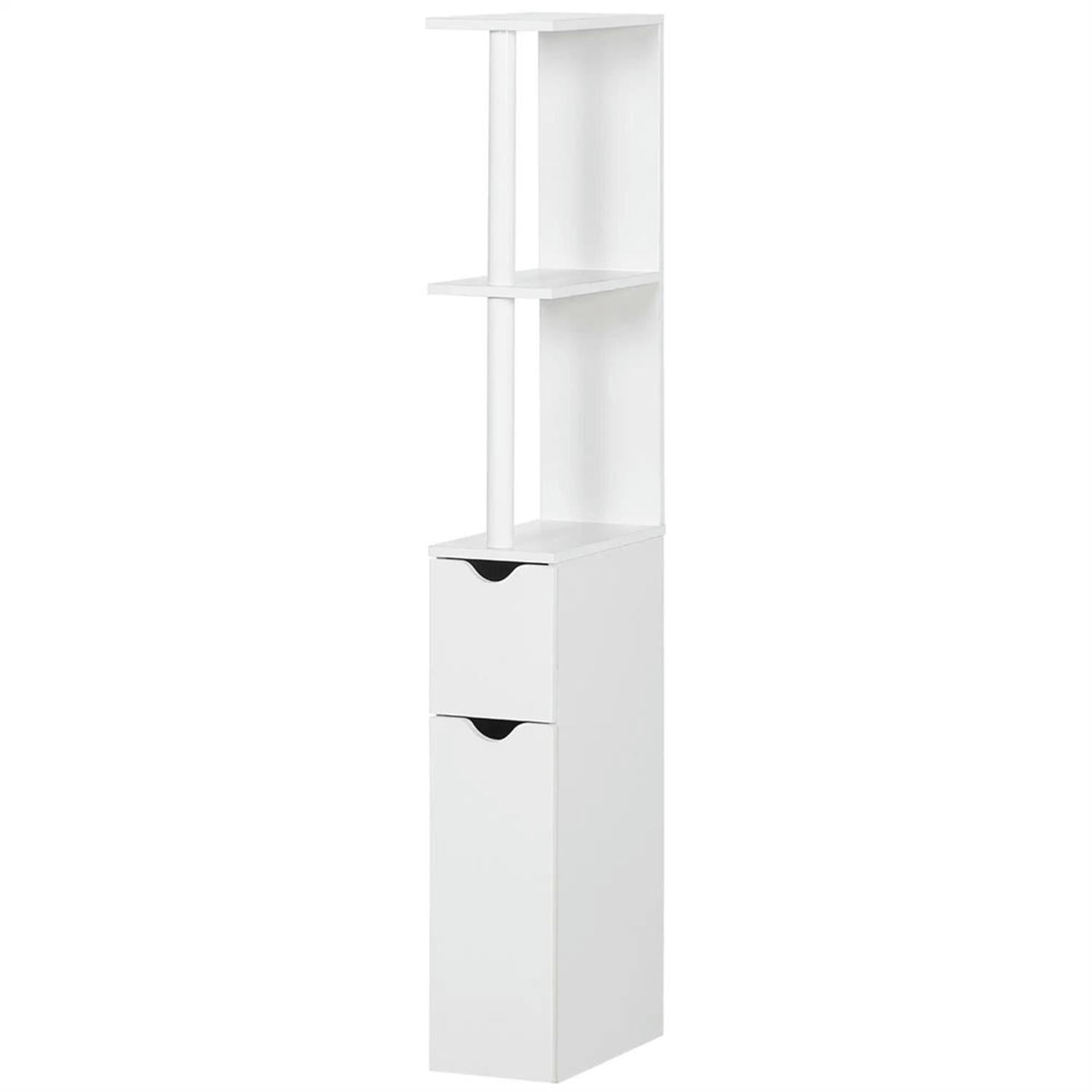 Demi Bonn Bathroom Floor Storage Cabinet, Bathroom Storage Unit, Freestanding Narrow Side Cabinet with 2-Tier Shelf and Drawers, White