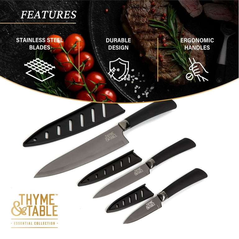Thyme & Table Non-Stick Coated High Carbon Stainless Steel Carbon Chef's  Knives, 3 Piece Set 