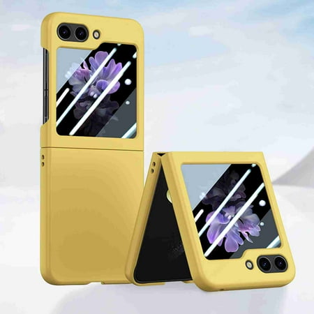 Dteck for Samsung Galaxy z Flip 5 case with Built in Small Screen Protector, Shockproof Slim Hard Matte Cover for Galaxy z Flip 5 5G, Yellow