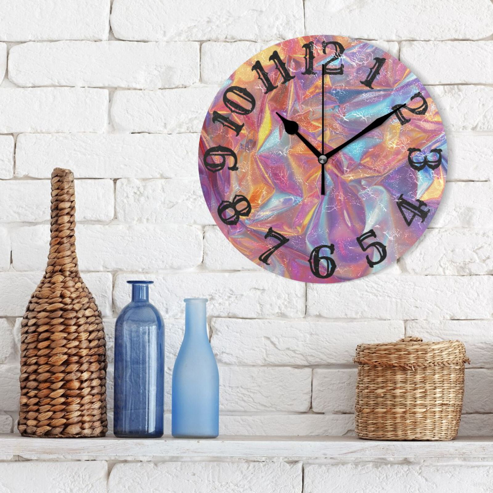 Hologram Colorful Wall Clock 10 inch Non-Ticking Easy to Read Decorative Clocks for Home Bedroom Living Room