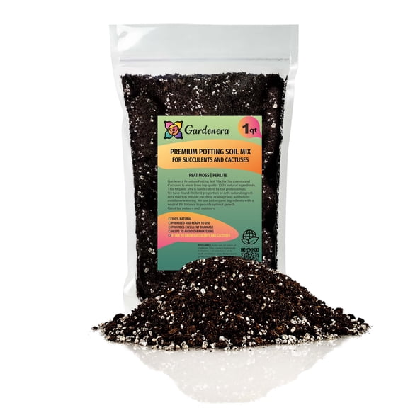 Gardenera Labs Premium Organic Potting Soil, Succulent & Cactus Soil Mix, Fast Draining Pre-Mixed Blend - Horticultural Perlite (25%) + Peat Moss (75%) - Made in USA - 1 Quart