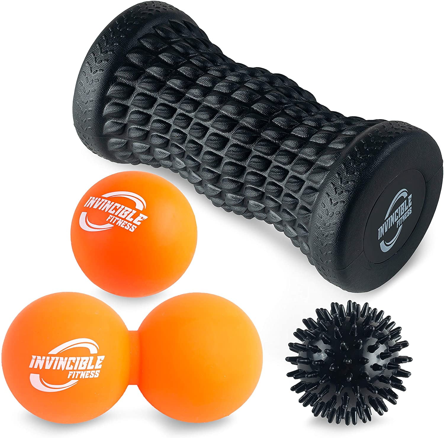 Invincible Fitness Foam Roller Set Myofascial Release Double Peanut Massage Ball Includes Muscle Roller Stick Trigger Point Ball and 3 Resistance Loop Bands for Self Deep Tissue Massage 