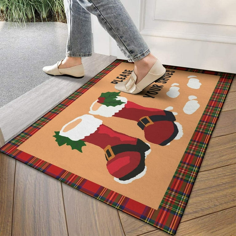 Please Remove Your Shoes Door Mat Plaid Rugs Merry Christmas