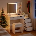 thumbnail image 6 of Vanity Desk with Mirror & Lights, Lofka Makeup Vanity with LED Lights, 5  Sliding Drawers, White Vanity Set with Stool 3 Lighting Modes Adjustable Brightness, 6 of 12