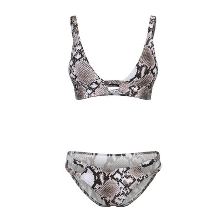 Ploknplq Women s Two-piece Swimsuit Female Bikini Print Cup Split Cover-up Swimsuit Beachwear Summer Swimwear Gray S