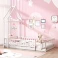 thumbnail image 4 of Costway Twin Size House Floor Bed with House-shaped Headboard Clothes Hanger without Slats White, 4 of 10