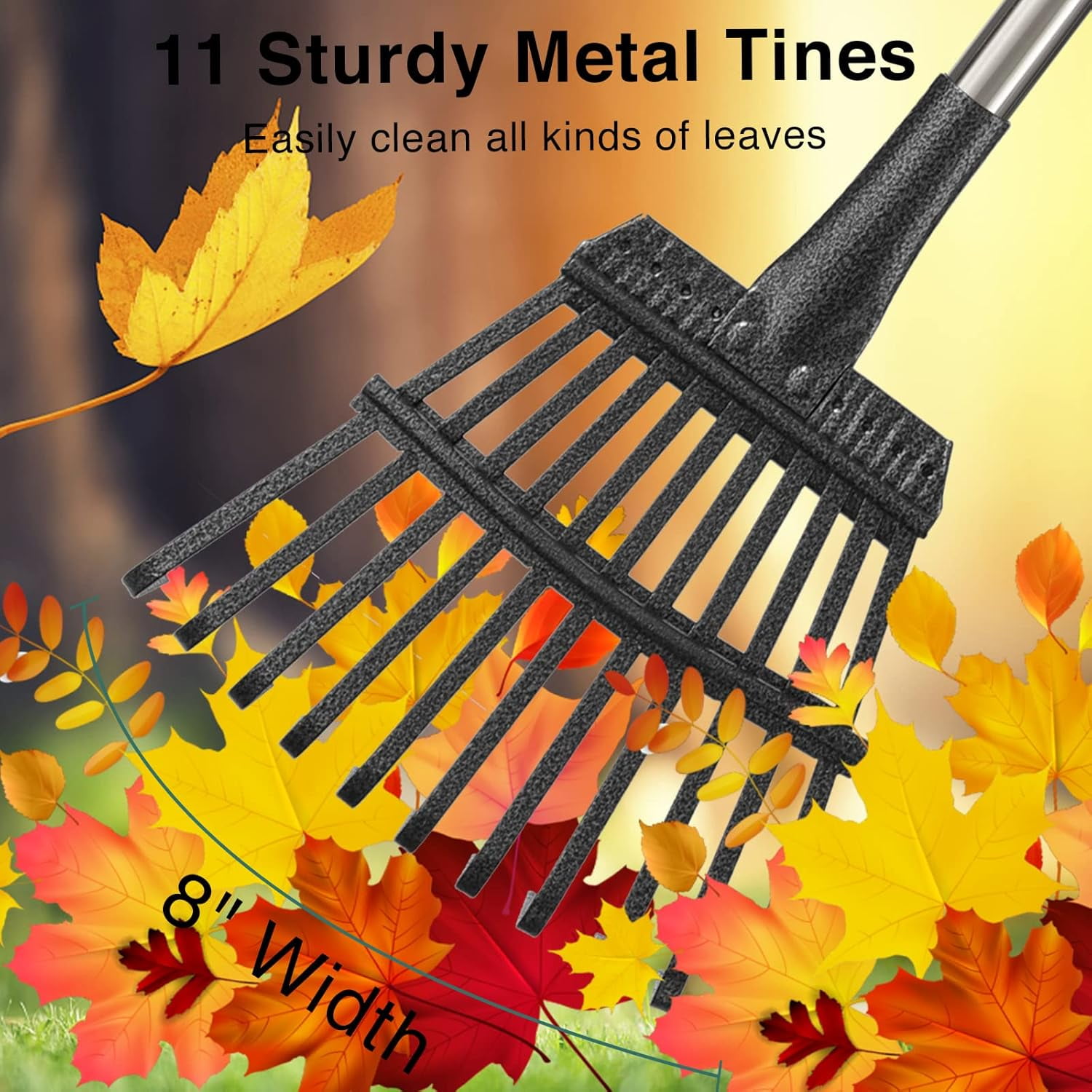 Rake for Leaves, Small Metal Hand Garden Adjustable Lawn Yard Shrub Leaf Rake Heavy Duty Garden Tool for Gardening