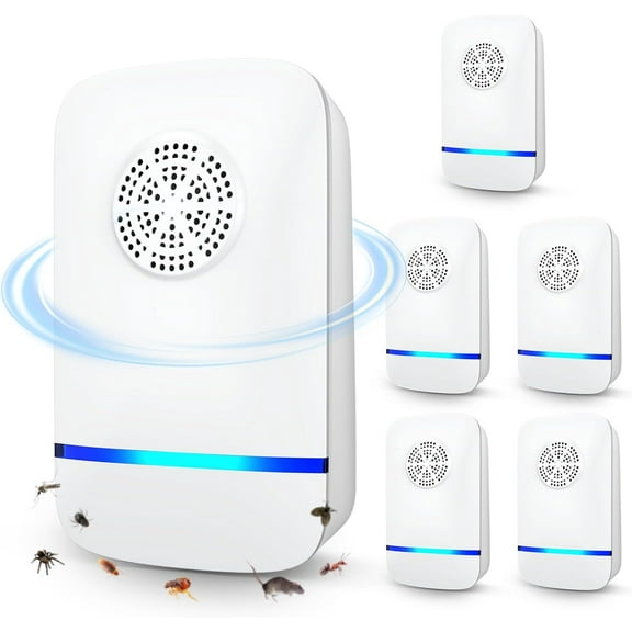 2026 Upgrade Ultrasonic Repeller & Insect Indoor Repeller 6 Pack, Plug-in Pest Control for Mice, Roaches, Spiders & Insects, Safe for Children & Pets