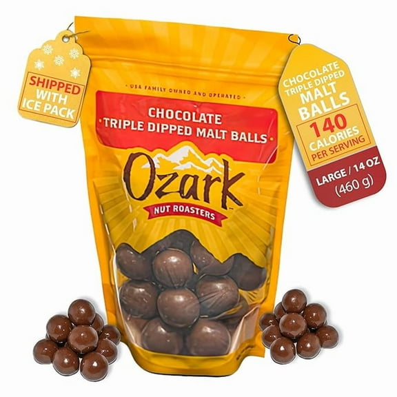OZARK NUT ROASTERS, Chocolate Malt Balls, Flavored Snack Nuts, World-Class Gourmet Candied Peanuts, Resealable Pack (14 oz)