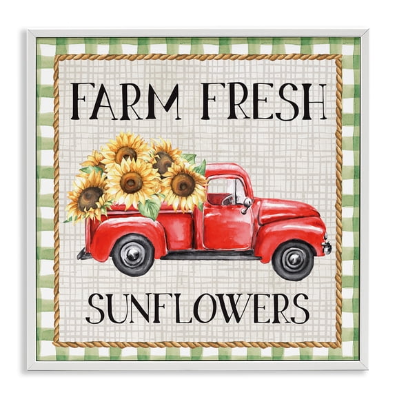 Stupell Industries Rustic Lodge Gingham Farm Fresh Sunflowers Pattern White Framed Giclee Art, 17 x 17, by Nicole DeCamp