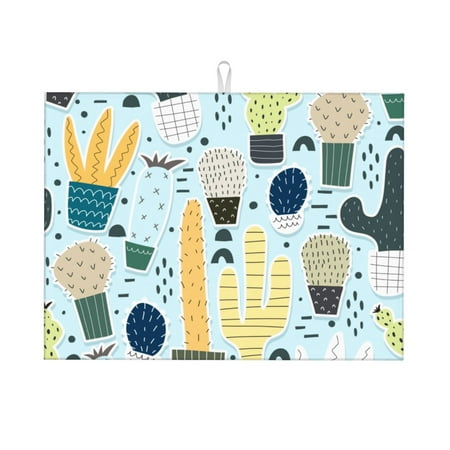 

WARHOOME Dish Drying Mat for Kitchen Counter Cactus Decorative Print Microfiber Pad Mats for Dishes Pads 18 x 24 inches
