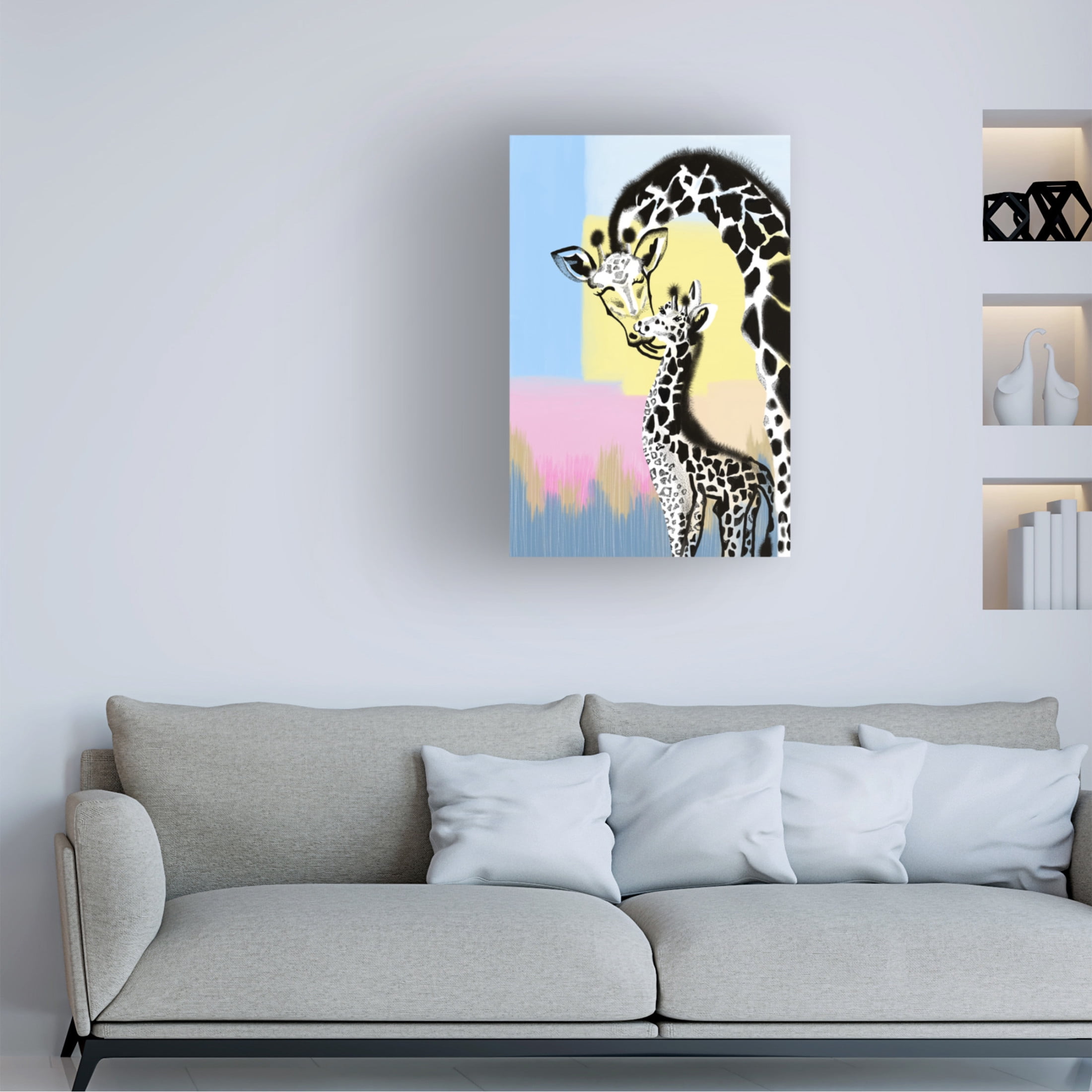 Canvas Wall Art - Meleshnie Govender 'Mama Giraffe And Baby' Wall Art for Living Room, Bedroom, or Office D?cor by Trademark Fine Art - 16 x 24 Inches