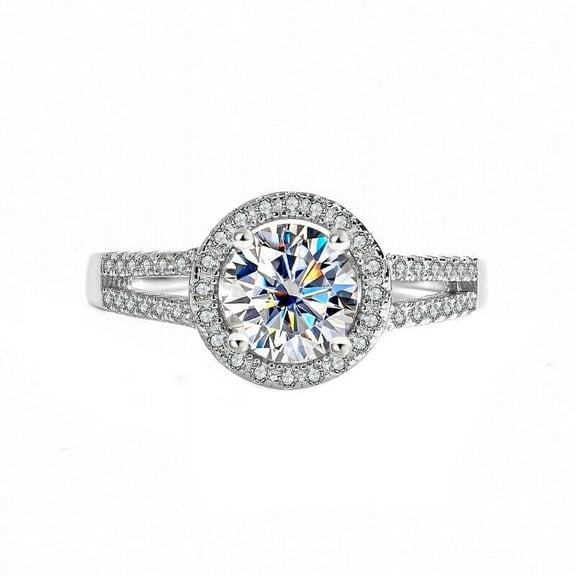 Women's Halo Split Shank Bridal Engagament Ring 1.9 Ct Diamond 14K White Gold Over