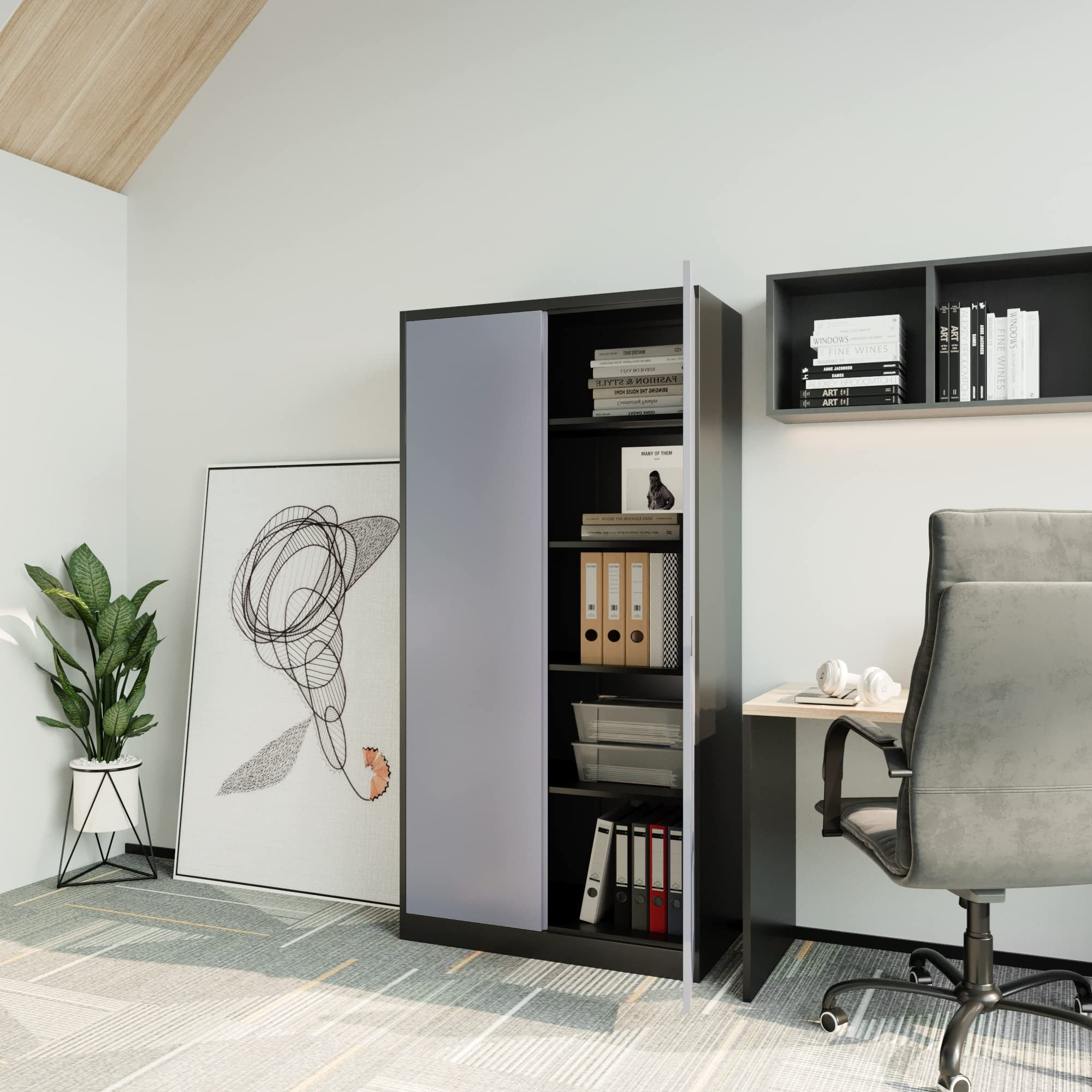 STANI Metal Storage Cabinet with Lock Door, 71" Adjustable Shelf Steel Lockers for Office, Home,Garage Utility Tool Cabinet
