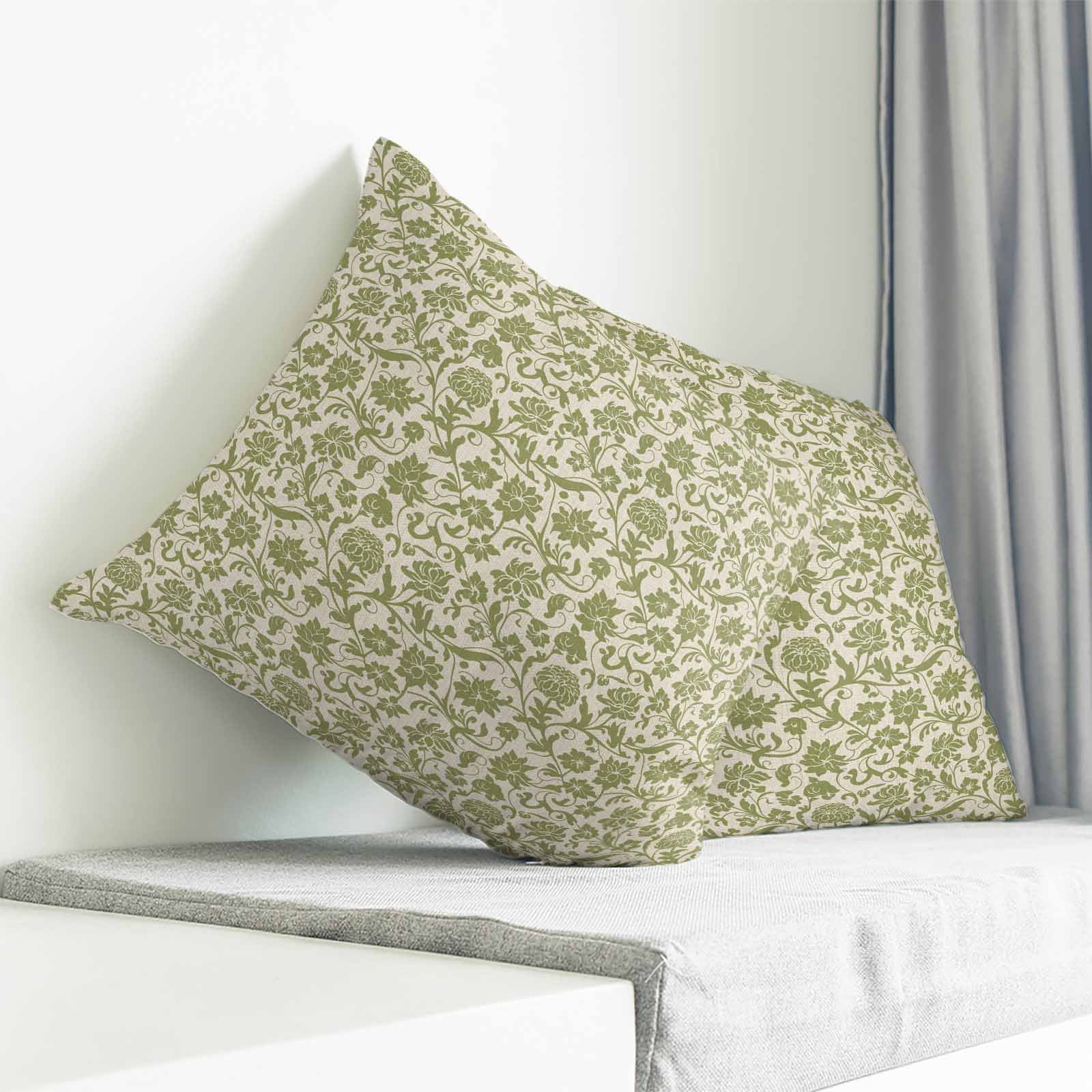 Green Floral Pillow Covers 16x16 Inch Decorative Throw Pillow Cover, Vintage Rustic Botanical Spring Sofa Pillowcases Accent Cushion Case Home Decor Bedroom Living Room