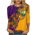 thumbnail image 2 of REORIAFEE Womens Shirts Mardi Gras Mask Prints 3/4 Sleeve Shirts Round Neck Carnival Fancy Tees Theme Party Fashions Tops Loose Blouse Blue L, 2 of 5
