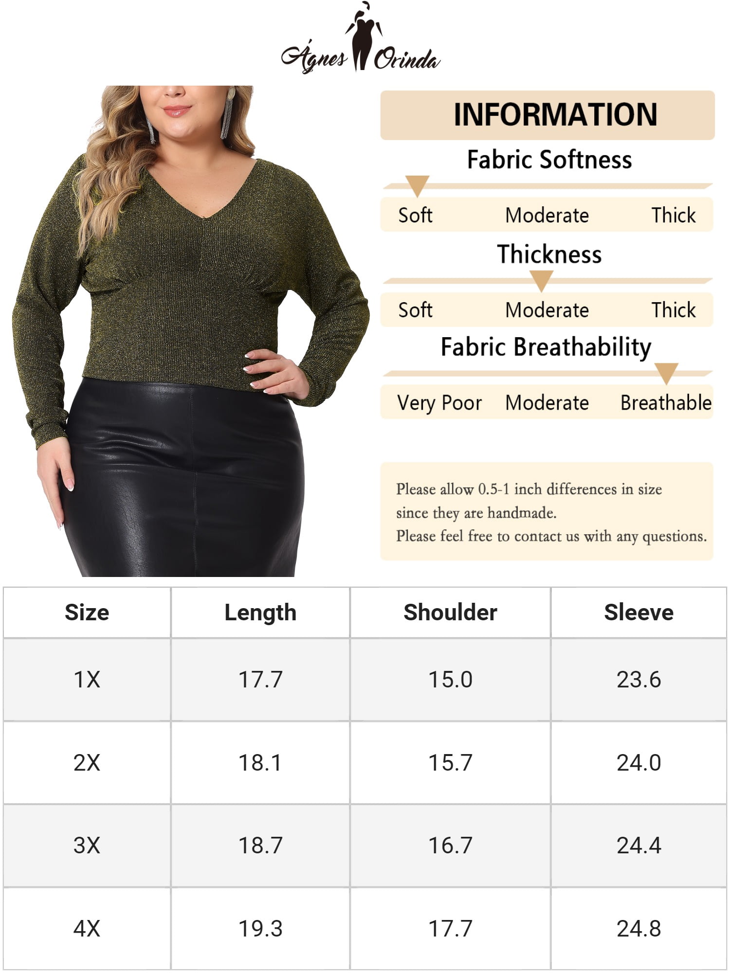 Unique Bargains Women Plus Size Top Metallic V Neck Long Sleeve Glitter Party Blouses Gold 3X