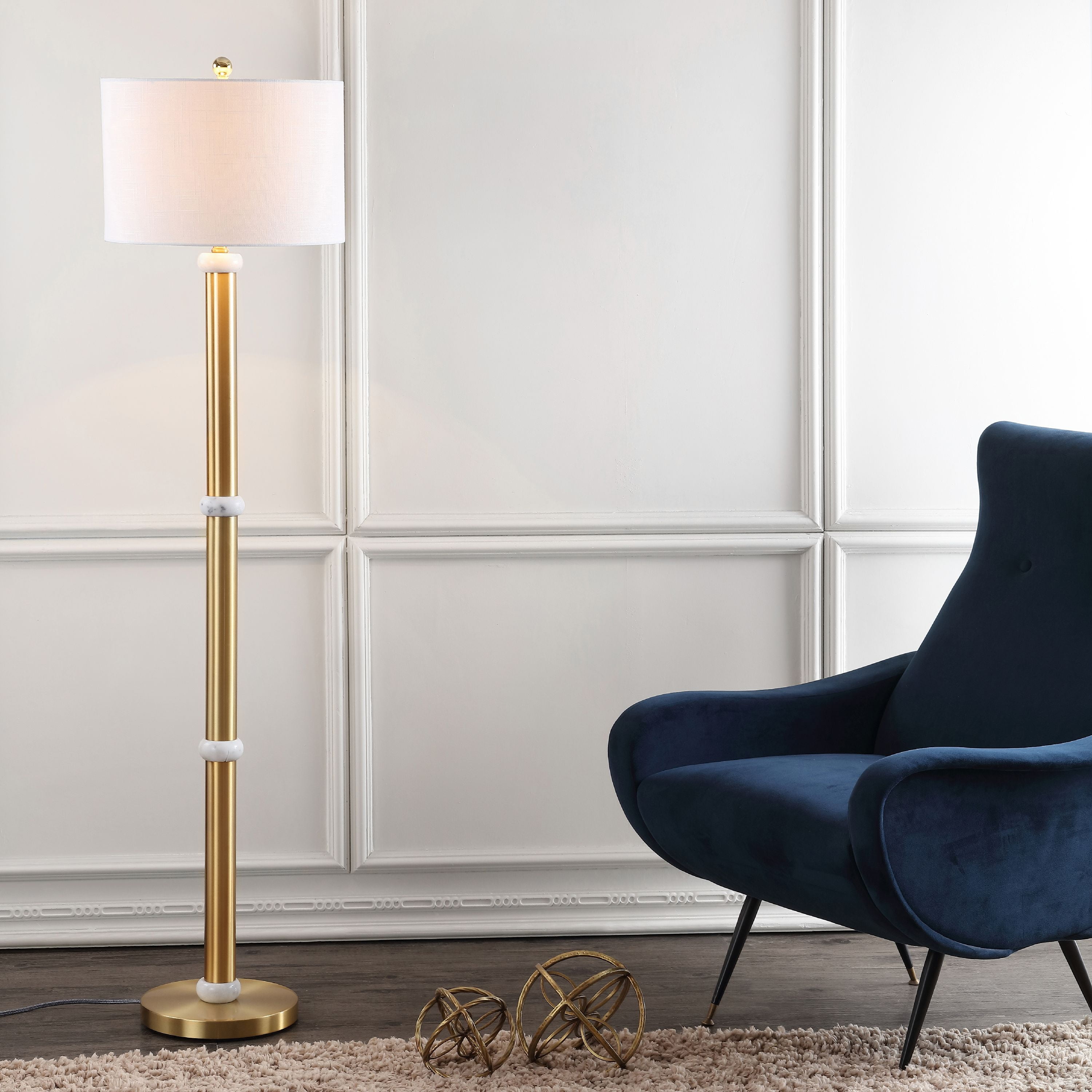 Gregory 60.5" Metal/Marble LED Floor Lamp, Brass Gold/White - Walmart.com