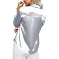 thumbnail image 4 of Endives Women Satin Button Down Shirt Casual Long Sleeve V Neck Blouse Loose Business Work Tunic Tops, 4 of 5