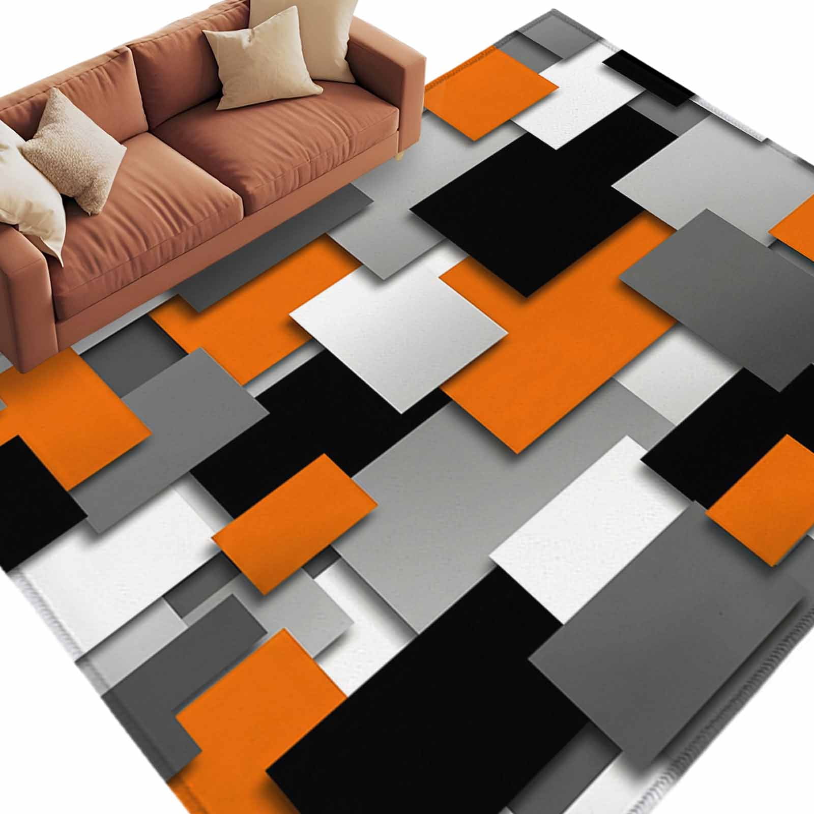 Burnt Orange Black Geometric Area Rug 5x8 Washable Rug Non Slip Modern Abstract Art Block Large Area Rug Soft Stainresistant Indoor Floor Carpet for Living Room Bedroom Home Office Dining Room