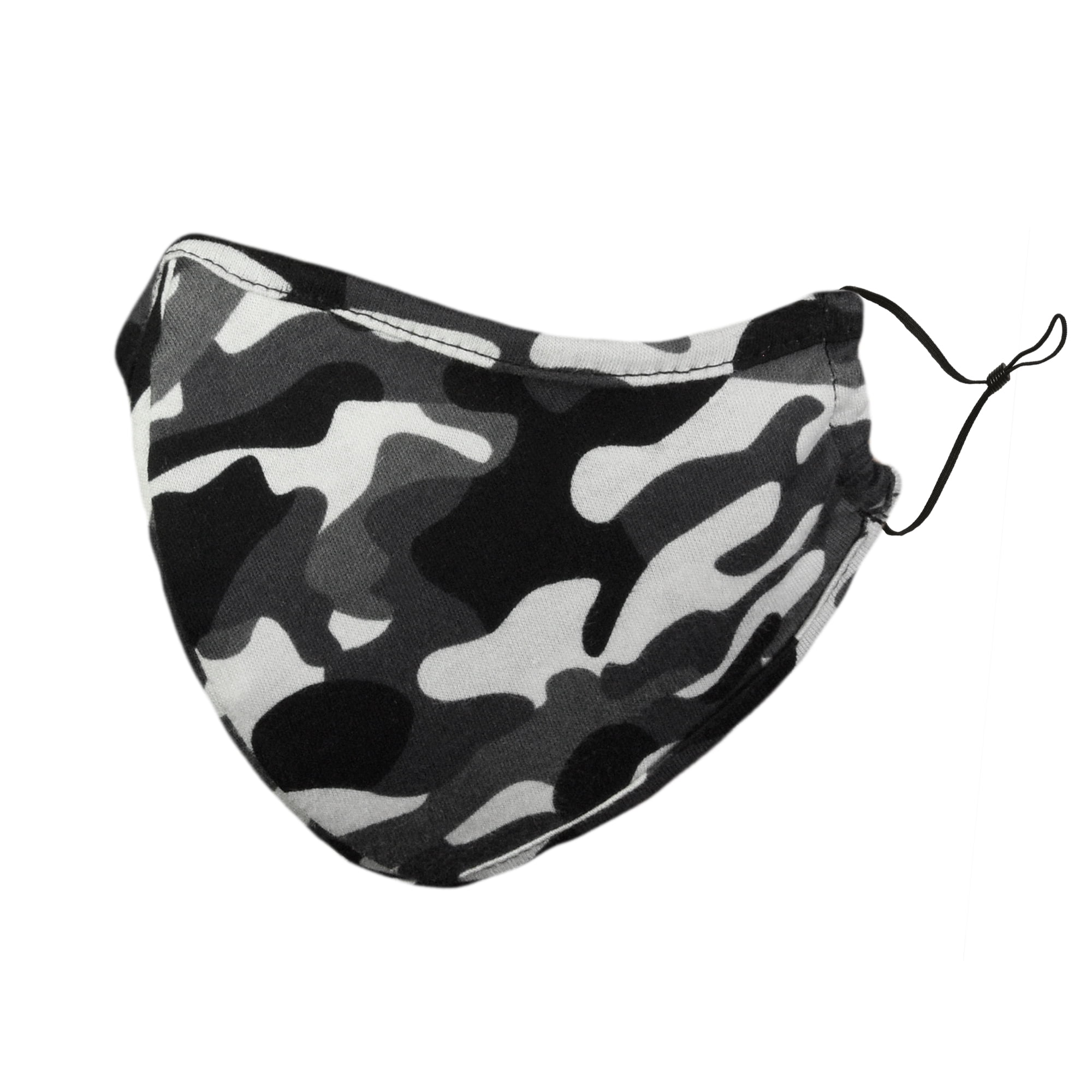 DALIX Camo Black Cloth Face Mask Adjustable Nose Piece Reuseable Washable Made in USA - S-M Size