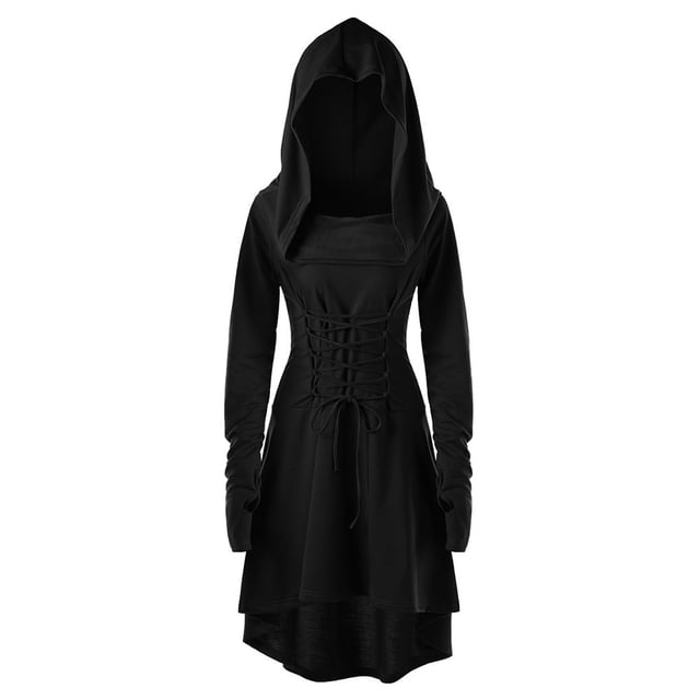 Costumes pour Femmes à Lacets à Capuche Vintage Pull-Over Robe Longue à Bandage